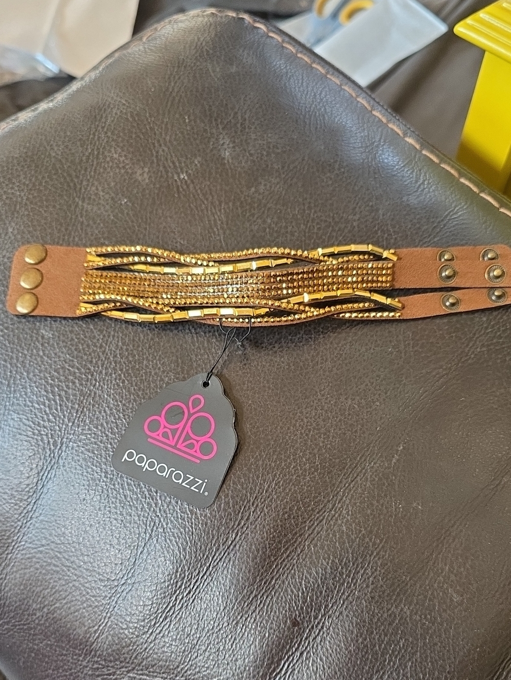 Paparazzi Gold Beaded Brown Leather Multi-Strand Wrap Bracelet